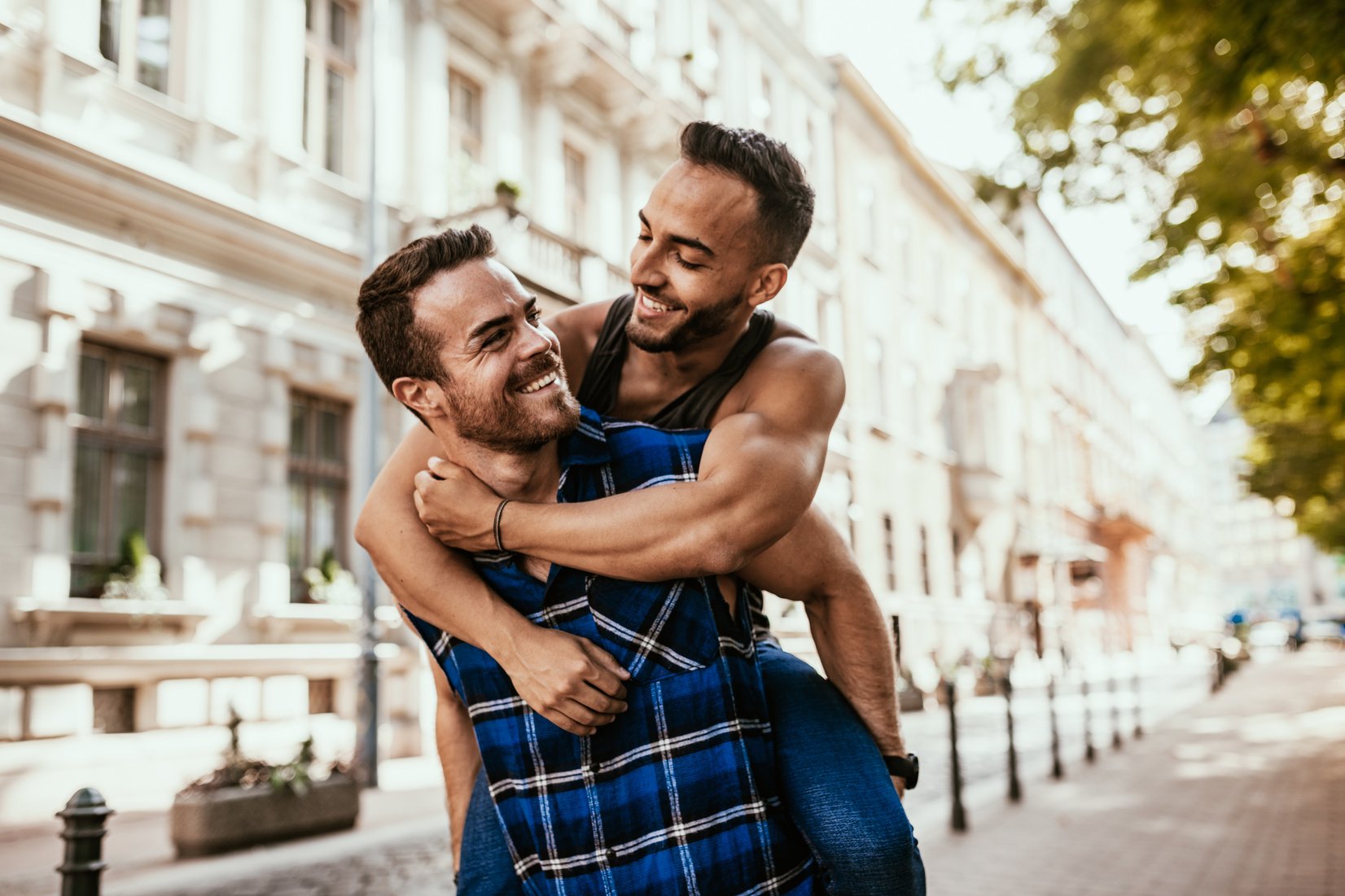 Gay Man Piggybacking on Lover